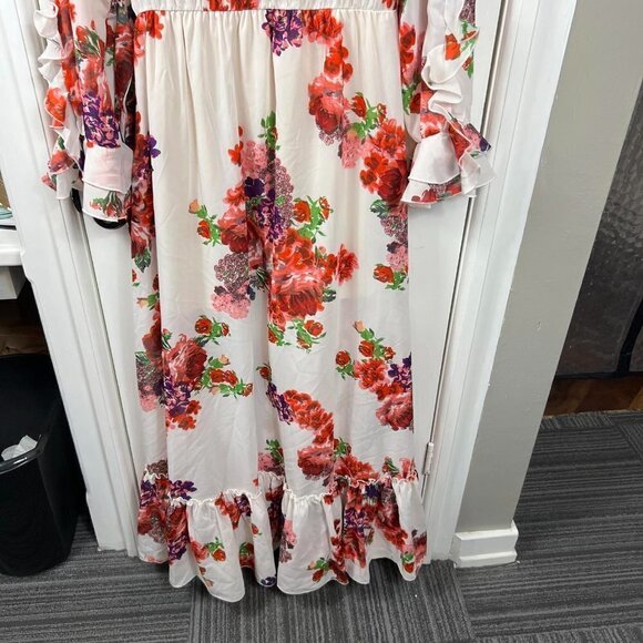 Une âmi White Floral Ruffle Maxi Dress – Long Sleeve, Side Slit, Size Large - Picture 8 of 8